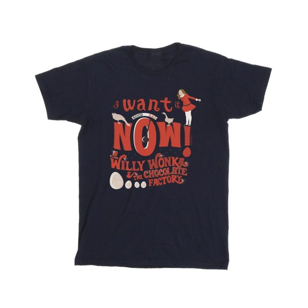 Willy Wonka Boys Verruca Salt I Want It Now T-Shirt / Navy Blue